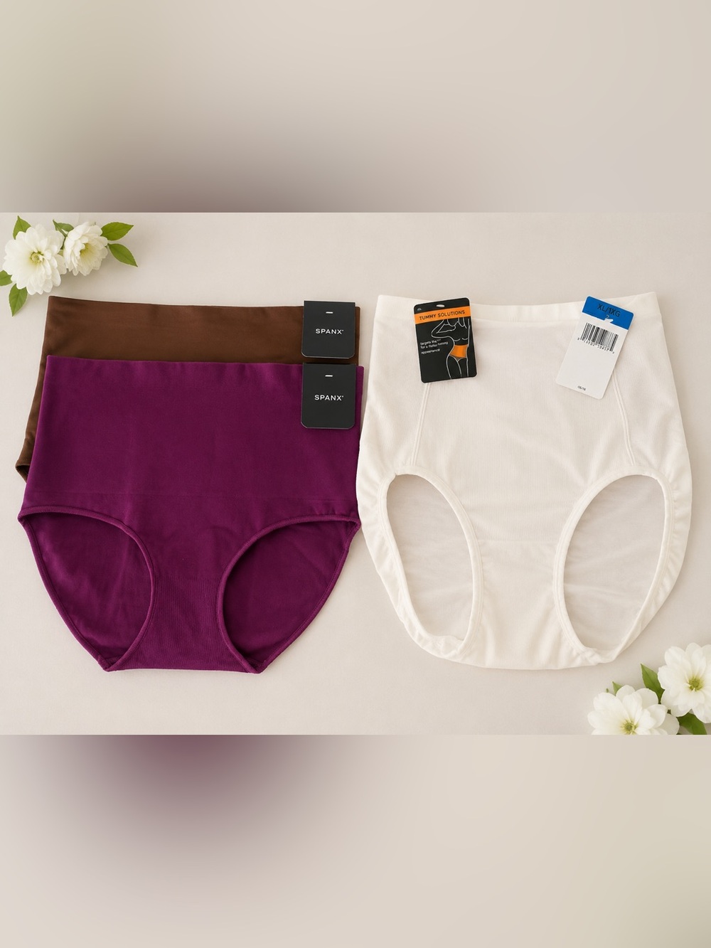 Spanx | 3 pairs of Briefs | Brown, White & Fuschia | XL | NWT